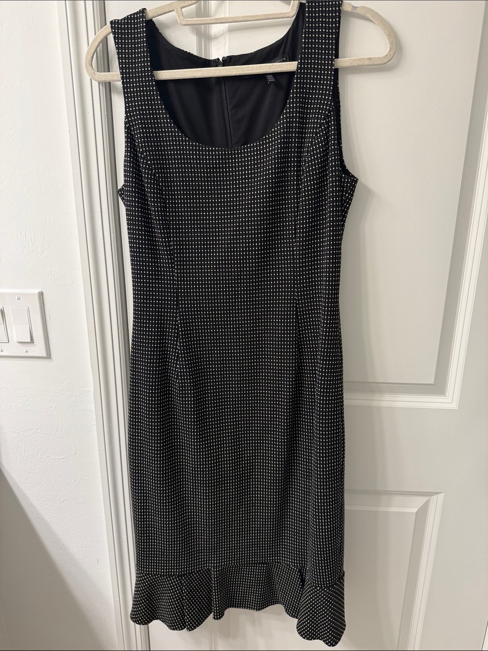 White House Black Market Black & White Polka Dot Midi Sheath Dress